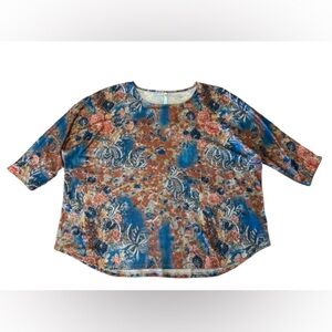 Leo & Nicole Women’s NWT Blue and Brown Floral Blouse Size 3X